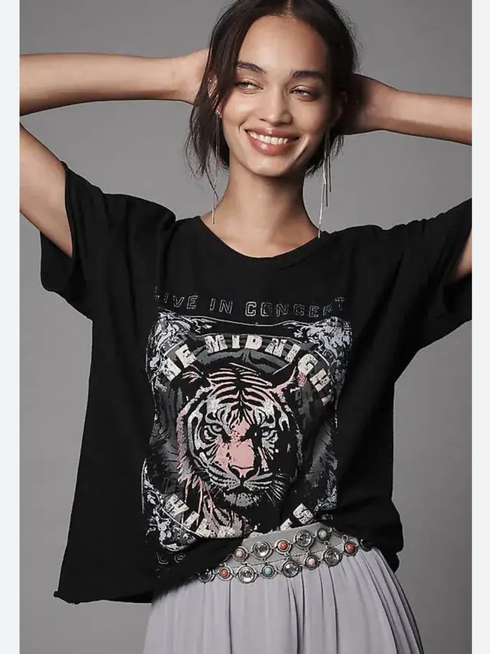 Anthropologie -  Pilcro Black Tiger Graphic U.S. Tour Tee NWT Size L